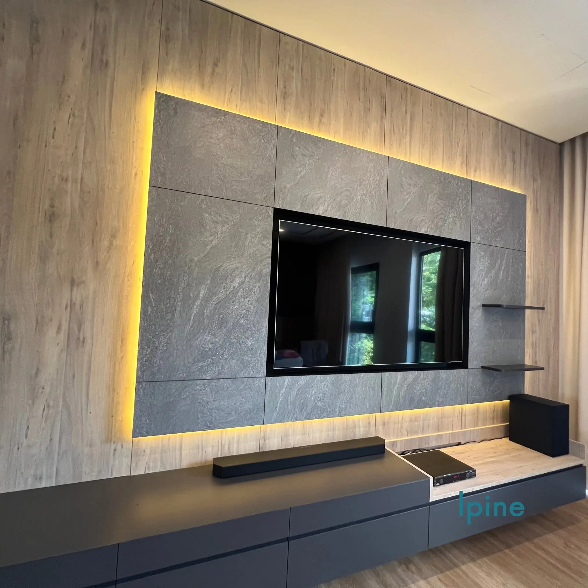 Backlit stone television feature
