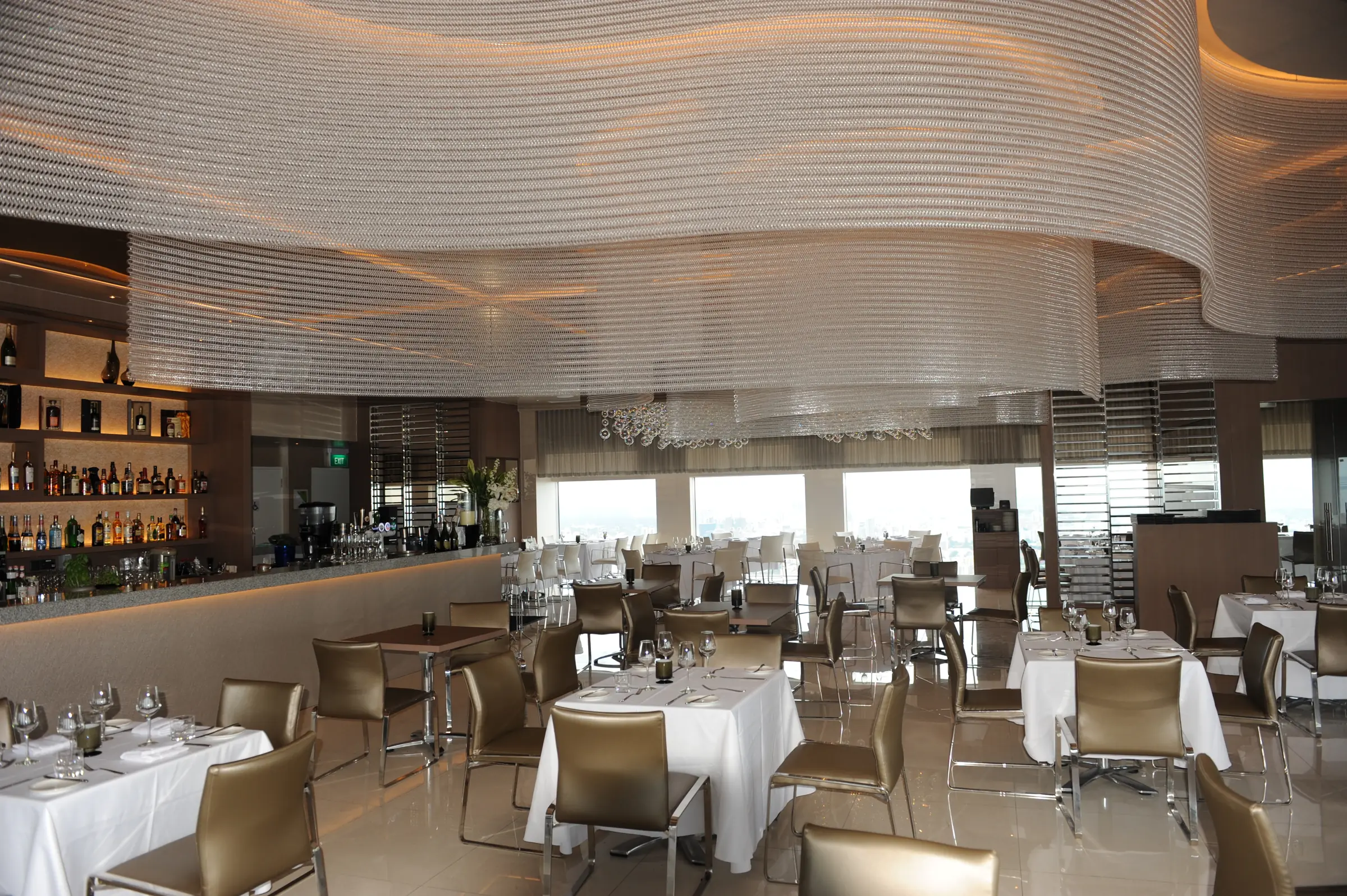 Dining room and sculptural ceiling